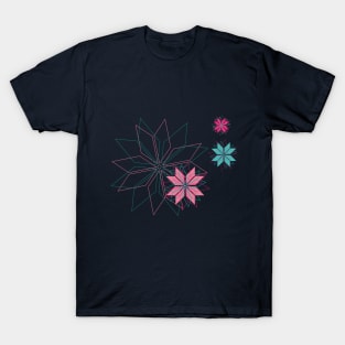 Blooming flowerdesign made of bright geometrical elements in pink and mint T-Shirt